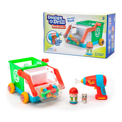 Educational Insights Design & Drill Bolt Buddies Recycling Truck - Construction Toys & Toddler Tools, Kids Tool Set with Real Electric Drill Toy, Take Apart STEM Set, Building Kit & Gift for Ages 3+