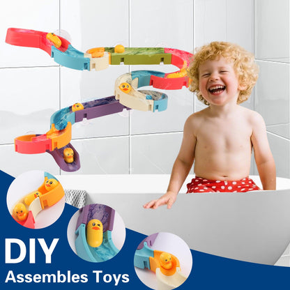 Fracurs Duck Slide Bath Toys for Kids Ages 4-8, Bathtub Toys DIY Wall Track Building Kit for Toddlers 2-4 3-5, Fun Shower Toys Bathtub Time Birthday Gift for 3+ Years Old Boys and Girls（34PCS）