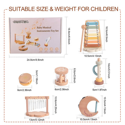 Smartwo Baby Montessori Musical Instruments,Wooden Percussion Xylophone Musical Toys for Toddlers,Sensory Toys for 18+ Month Old,Kids Preschool Educational,Birthday Gift for Ages 2 3