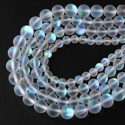 ZXYMLZI 36pcs 10mm Natural White Mystic Aura Quartz Beads Frosted Matte Moonstone Round Loose Beads For Jewelry Making DIY Bracelet Necklace 15"