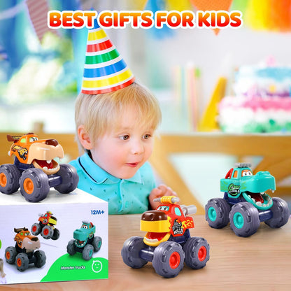 OCATO Car Toys for 1 Year Old Boy Gifts, Pull Back Monster Truck Toy Cars for Toddlers 1-3, 1 2 3 One Year Old Boy Birthday Gift 1st Vehicles Kids Stocking Stuffers Toddler Baby Boys Toys 12-18 Months