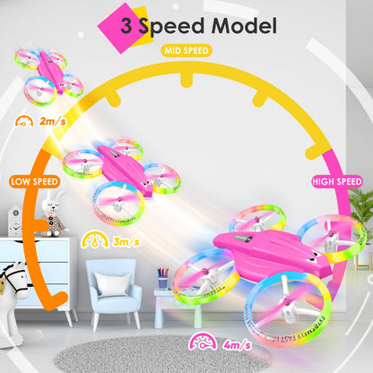 Drone for Kids with LED Light | Lisoco Indoor RC Drone with 360 Flip | 2 Batteries | Easy to Fly Mini Drone for Girls Boys Beginners | Flying Toy Gift (Pink)