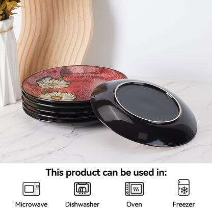 Soyestan Ceramic Salad Plates Set,8 in - Plates Set of 6 - For Steak,Salad, Pasta,Appetizer, Serving Etc - Dishwasher, Microwave, and Oven Safe, Scratch Resistant, Smooth Glaze (Multicolor A, 8 Inch)