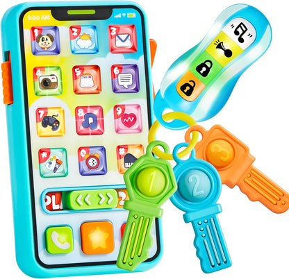 JOYIN Baby Musical Toy Phone and Car Keys Teether Set, 60+ Music and Learning Phrases, Baby Learning Toys 10 Months, Toddler Birthday Gifts for Girs Boy