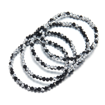 Noessla Beaded Boho Stretch Bracelet Colorful Stackable Crystal Beads Bracelets Trendy Costume Jewelry Mothers Day Gifts for Women(Black and Silver)