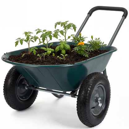 Garvee Wheelbarrow Garden Cart, Heavy Duty Home Utility, Dual-Wheel Home Garden Yard Utility Wheelbarrow Cart with Built-in Stand,(Green)