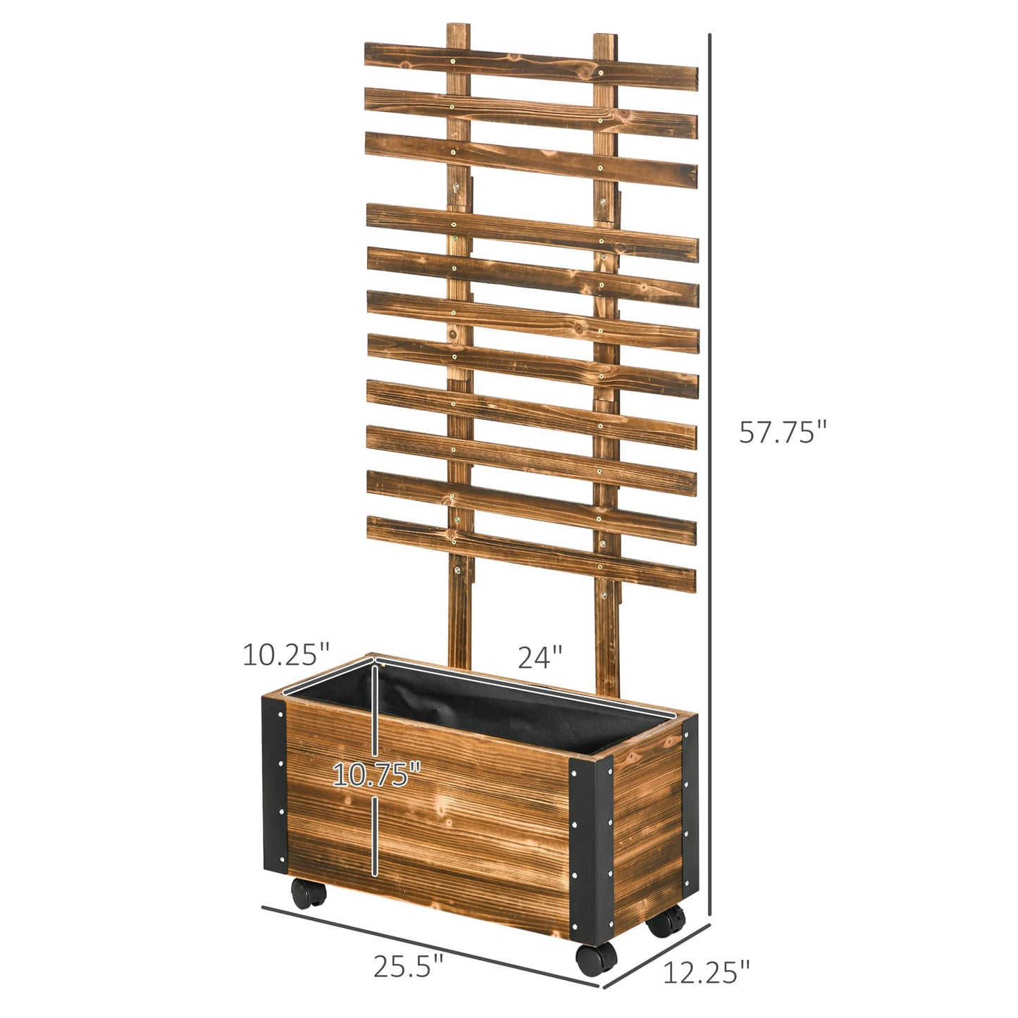 Raised Garden Bed with Trellis, 58" Outdoor Wooden Planter Box with Wheels, for Vine Plants Flowers Climbing and Planting, Brown