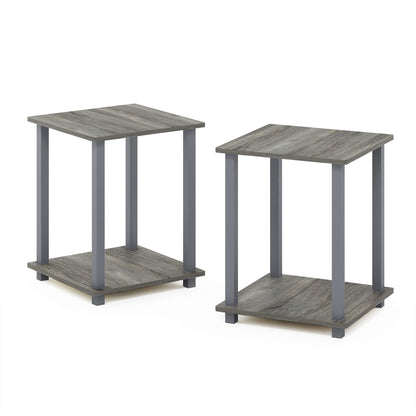Furinno SIMPLISTIC Side Table Set of 2, 2-Tier Square Modern End Table, Nightstand, Night Stand, Bedside Table, Toolless Assembly, for Living Room, Bedroom, French Oak