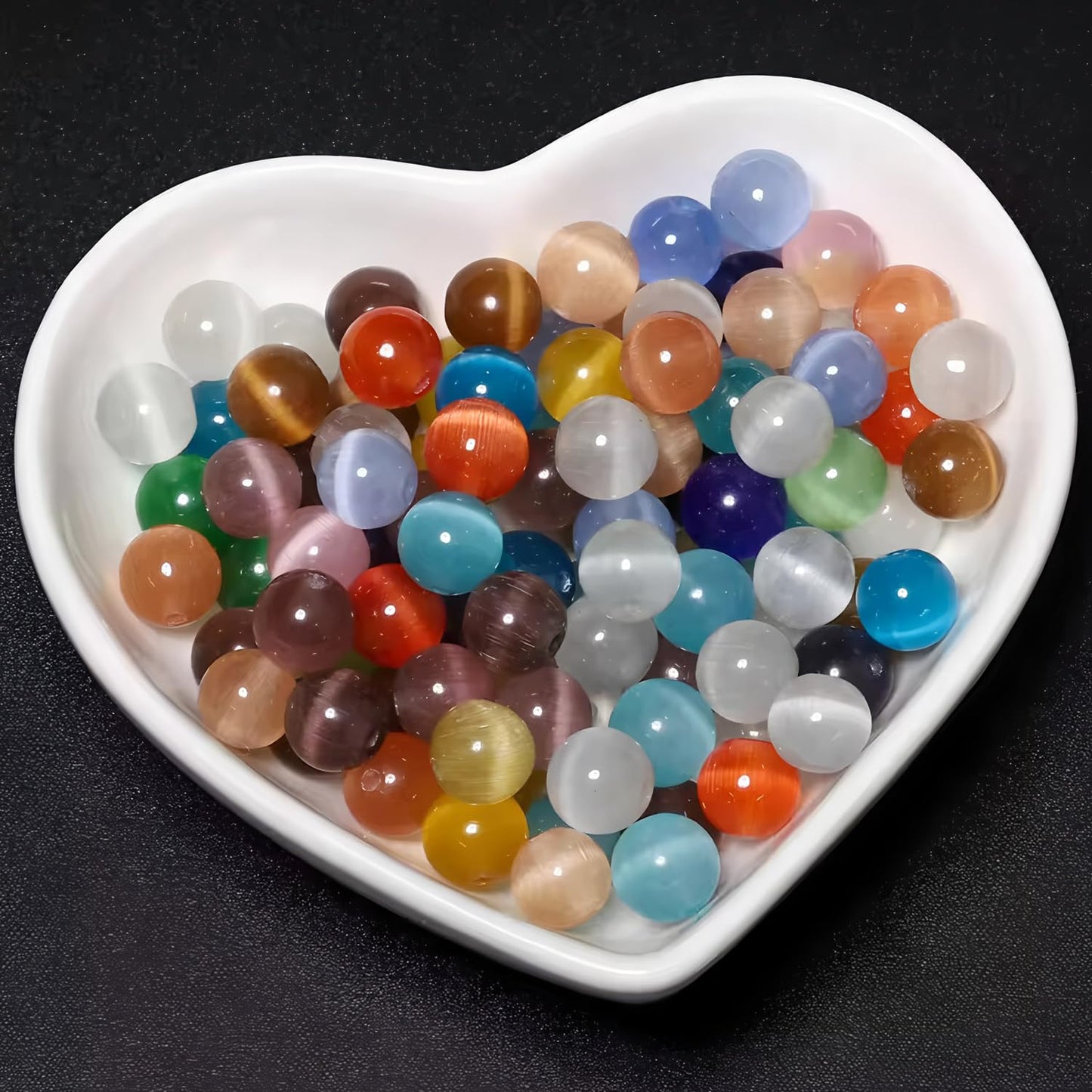 HAAMIIQII 8mm Olive Green Cat Eye Glass Round Crystal Stone Loose Gemstone Beads for Jewelry Making Bracelets Necklaces Earrings Crafts (45-50pcs)