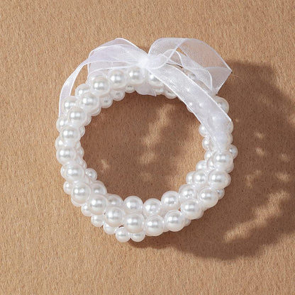 COLORFUL BLING Women Multilayer Temperament Imitated Pearl Stackable Strand Bracelets Beaded Seed Heart Rhinestone Crystal Stretch Bracelet Wedding Wrist Jewelry-5pcs bows