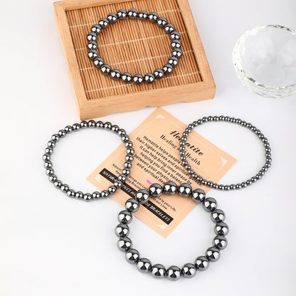 AD Beads 4mm Handmade Hematite Elastic Bracelet – Natural Gemstone for Healing and Health – Meditation, Yoga, Healing and Energy Gift for Men Women