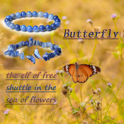 DUQGUHO 2Pcs Blue Aventurine Bracelet for Women Butterfly Bracelet Gift for Women Healing Crystal Bracelet Blue Natural Jewelry 8mm Blue Crystal Beaded Bracelet Gift for Birthday