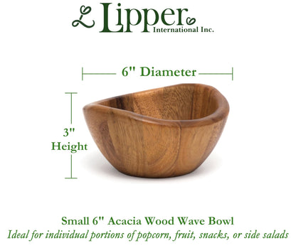 Lipper International Acacia Wave Serving Bowl for Fruits or Salads, Small, 6" Diameter x 3" Height, Single Bowl,20 fluif ounces