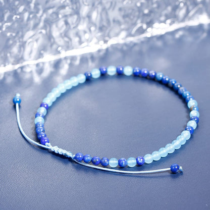 Jewever Agate Beads Anklet Bracelet for Women Healing Energy Crystals and Gemstones Beach Foot Beaded Jewelry Gifts (Blue Agate/Lapis lazuli)