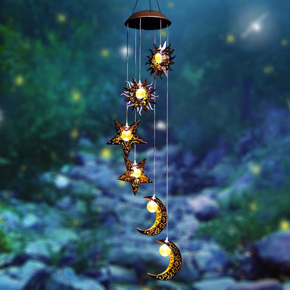 Tryme Solar Wind Chimes for Outside with Sun Moon Star Solar Hanging Lights Windchimes Outdoors Garden Decor Gifts for Mother, Grandma, Sister