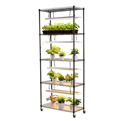 VEVOR Plant Shelf with Grow Light, 6-Tier Indoor Plant Stand, 71 in Tall Plants Display Rack with Wheels & 4/9/14H Timer, 80W T5 LED Full Spectrum Grow Lights, Flower Pot Holder for Seed Starting