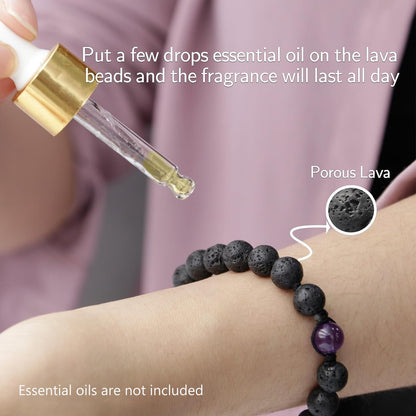 Amethyst Crystal Lava Rock Beads Bracelet - Onesmek Lava Stone Essential Oil Diffuser Women Bracelet, Natural Stone Beaded Bracelets Self Care Gifts Christmas Stocking Stuffers for Women