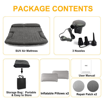 KMZ SUV Air Mattress Thickened and Double-Sided Flocking Travel Camping Bed with 2 Pillows & Electric Pump Dedicated Mobile Cushion Inflatable Bed for SUV Trunk and Rear Seat (Dark Gray)