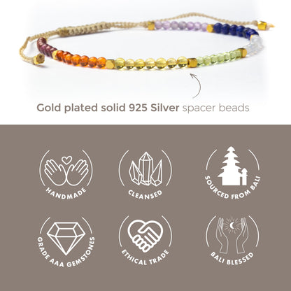 BALIPURA - 7 Chakra Crystal Bracelet For Women - Charm Beaded Bracelet, Garnet & Amethyst Crystal Stone, Bracelets for Teenage Girls - Healing Crystals Bracelet - Handmade Bracelet - 2mm SMALL Beads