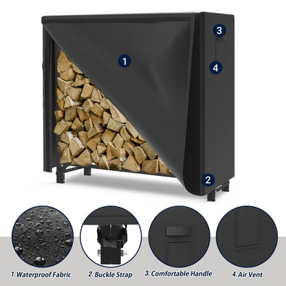 WALMANN 4ft Firewood Log Rack with Cover Outdoor, Heavy Duty Firewood Rack With Weather Resistant 600D Oxford Fabric Cover, Indoor/Outdoor Wood Racks for Fire Wood