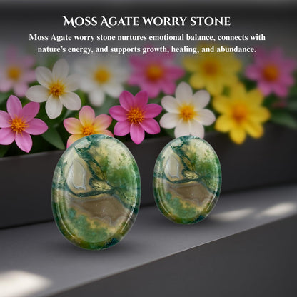 GEMSCITE Moss Agate Thumb Worry Stones Metaphysical Gemstone Crystal Healing Reiki Men Women Gift FENG Shui Positive Energy Love Wellness Palm Stones Wicca Powerful