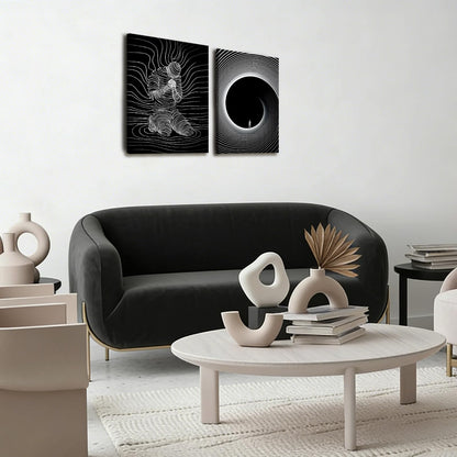 AUUAUU 2 Pcs Abstract Line Art Wall Art Black and White Modern Canvas Painting Minimalist Mental Health Wall Decor Surreal Human Figure Tunnel Art Prints for Living Room Bedroom 12x16 Inches