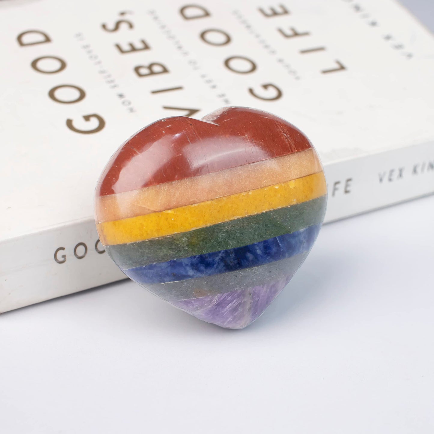 Crocon 50mm 7 Chakra Heart Stone Big Heart Shape Puff Stones Set 450+ Carats Pocket Crystal Healing Tumble Collection Palm Worry Stone Good Luck Charm Meditation Gift Craft Home Decor