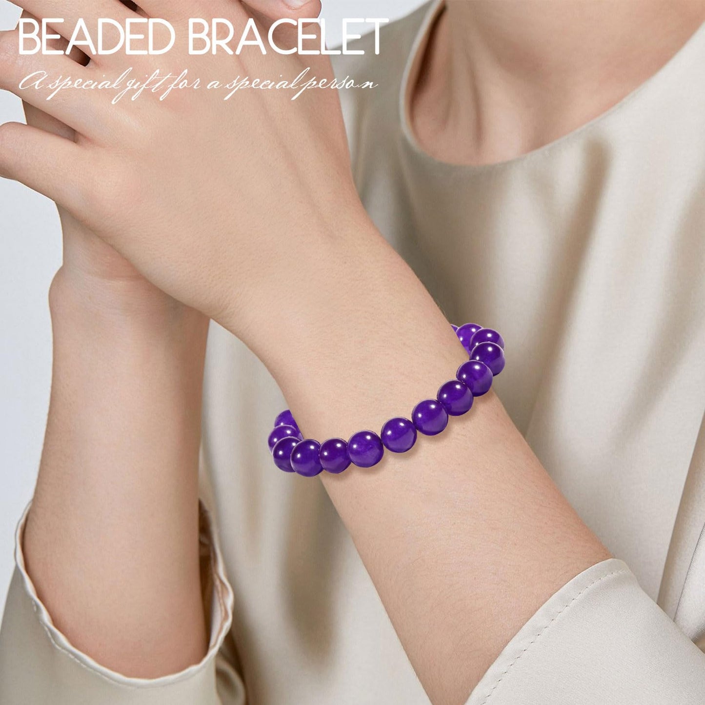 VDKIDKT Chakra Healing Bracelet 10mm Natural Amethyst Beads Bracelet for Women Men Stretchable Natural Crystal Bracelet Healing Anxiety Bracelets (Amethyst)