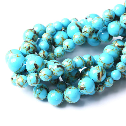 60pc 6MM Turquoise Beads with Mother-of-Pearl Round Natural Gem Beads for Jewelry Making - 15"