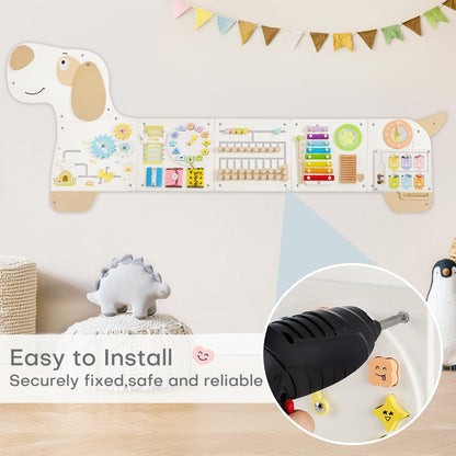 PIIKAGO Wooden Dog Wall Busy Board Panels, Sensory Wall Activity Board for Toddlers 1-3, Montessori Learning Activity Center, Educational Toys for Kids Room, Preschool & Daycare
