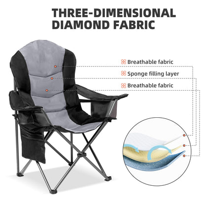 Foristrail 2 Pack Folding Camping Chairs for Adults - High Back Padded Outdoor Lawn Chairs with Lumbar Support & Cup Holder, 400lbs Heavy Duty Portable Camping Chairs Set (Black & Light Gray)
