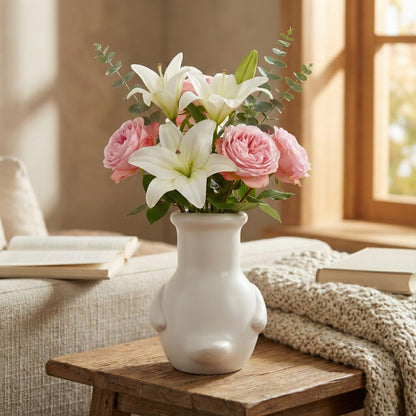 COEAZY Ceramic Duck Vase – 6" Matte Beige Handmade Animal Flower Vase for Fresh & Dried Flowers, Cute Home Decor, Unique Shelf Decoration, Fun Gift for Animal Lovers & Creative Living Spaces