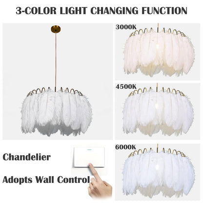 mfanchan 20.9" Nordic Modern Gold Feather Chandelier, Art Decor Feather Light Fixture Nordic Pendant Light Romantic Hanging Ceiling Lighting for Kitchen Island Girls' Room Living Dining Room Foyer