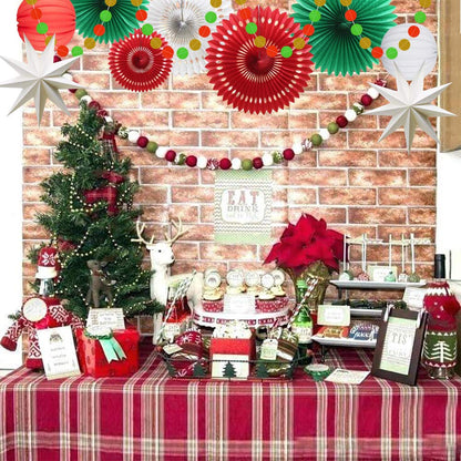 Christmas Party Decoration Set of Hanging Tissue Paper Fans Circle Garland Paper Lanterns for Italian Party Graduation Wedding Birthday Backdrop