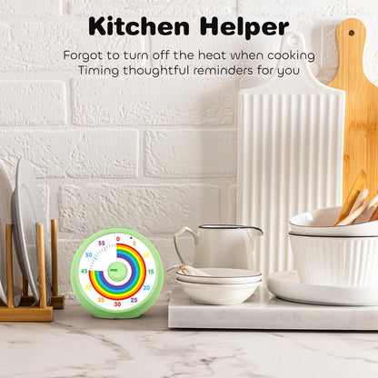 Visual Timer for Kids, 60-Minute Countdown Timer for Classroom Office Kitchen, Desk Timer Kids Time Management Tools with Silent Operation, Pomodoro Time Rainbow Pattern (Green)