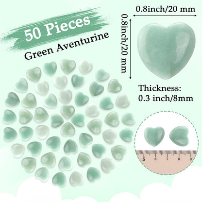 Gerrii 50 Pcs Heart Healing Stone Bulk Quartz Heart Inspirational Stones Gift for Women Love Pocket Polished Natural Energy Balancing Meditation 0.8 Inch(Green)