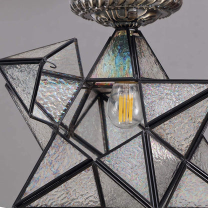 Bieye L10821 12-inch Moravian Star Tiffany Style Stained Glass Semi Flush Mount Ceiling Fixture, Suitable for Decorating Room (Clear Glass)