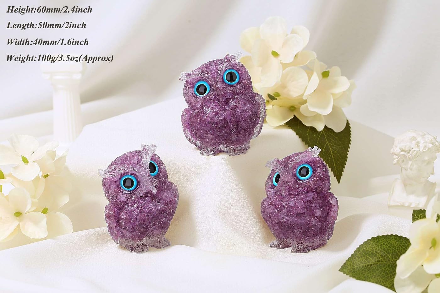 LAIDANLA Amethyst 2.4" Owl Statue Natural Healing Crystal Cute Owl Animal Purple Figurine Pocket Sculpture Reiki Spiritual Energy Gemstone Home Office Room Desk Decor Gifts for Women Men