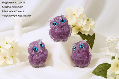 LAIDANLA Amethyst 2.4" Owl Statue Natural Healing Crystal Cute Owl Animal Purple Figurine Pocket Sculpture Reiki Spiritual Energy Gemstone Home Office Room Desk Decor Gifts for Women Men