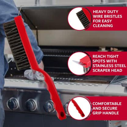 Chef Master Grill Brush with Scraper Head – Heavy-Duty Wire Bristle Cleaner - Grill Barbecue Cleaner for Outdoor - Ergonomic Handle, Outdoor BBQ Tool & Accessories - 90044