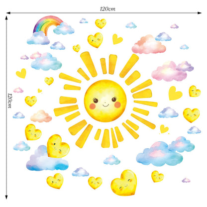 SHUCHING Large Sun Wall Sticker Peel and Stick, Vinyl Cloud Heart Wall Decal, Wall Decor for Kids Bedroom Nursery Playroom