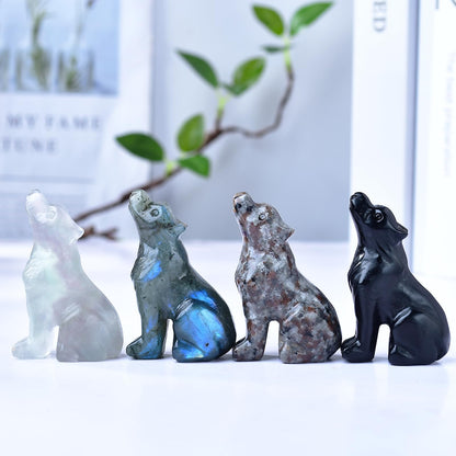 Ytbeoxk 2.1 Inch Flame Stone Wolf Crystal Statue,Gifts Healing Crystal Decor，Wolf Totem Figurines Stone Energy Gemstones, in Bedroom Office Christmas Meditation Gifts for Men Gril Women