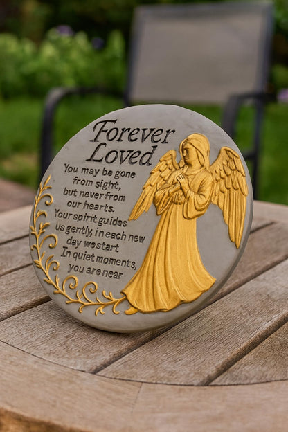 VEOJEIN Memorial Garden Stone, 9.45 Inch Round Stepping Stone with Angel Design, Outdoor Weather-Resistant Remembrance Decor