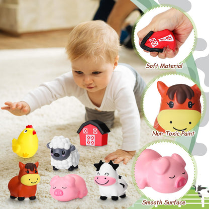 Wettarn 12 Farm Animal Foam Stress Toy Party Favors Fidget Toy Bulk Cute Farm Animal Stress Relief Gift Supplies for Adults Kids Classroom Reward Bathtub Beach Pool