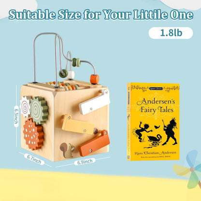 Smartwo Wooden Kids Baby Activity Cube - Boys Gift Set | One 1, 2 Year Old Boy Girl Gifts Toys | Developmental Toddler Educational Learning Boy Toys 12-18 Months | Bead Maze, First Birthday Gift