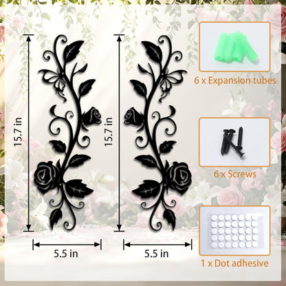 KOYILTD Metal Wall Decor, Black Wrought Iron Rose Vine Wall Art, Rustic Hanging Wall Sculptures with Iron Scroll Design, For Indoor Outdoor Living Room Office Above Door Decoration (Vivid)