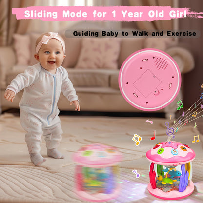 Avesa Baby Toys 6-12 Months Girl Gifts: Babies Ocean Rotating Light Up Musical Toys for Toddlers 1 2 Year Old Crawling Learning Infant Toy 6 7 8 9 10 11 12 Months Old Baby Girl Gift (Pink)