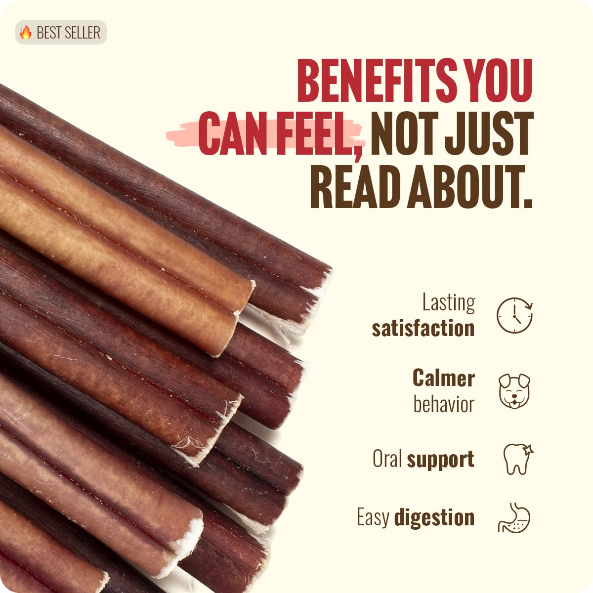 Natural Farm Bully Sticks, Odor-Free (12 Inch, 5 Count), 8.8 Oz. Per Bag, 100% Beef Chews, Grass-Fed, Non-GMO, Fully Digestible Dental Treats to Keep Your Small and Medium Dogs Busy and Happy