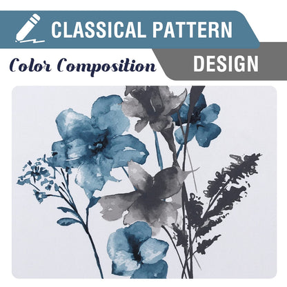 H.VERSAILTEX 100% Blackout Curtains 84 inch Length 2 Panels Set Cattleya Floral Printed Drapes Leah Floral Thermal Curtains for Bedroom with Black Liner Sound Proof Curtains, Grey and Blue