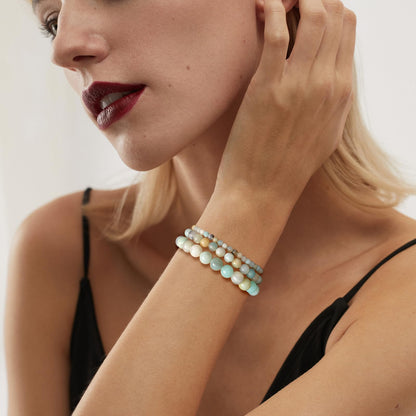 Bolinailo Crystal Beaded Bracelets for Women 4mm Amazonite Bead Handmade Gemstone Stretch Elastic Bracelet Natural Stone Crystal Healing Reiki Spiritual Jewelry Gifts